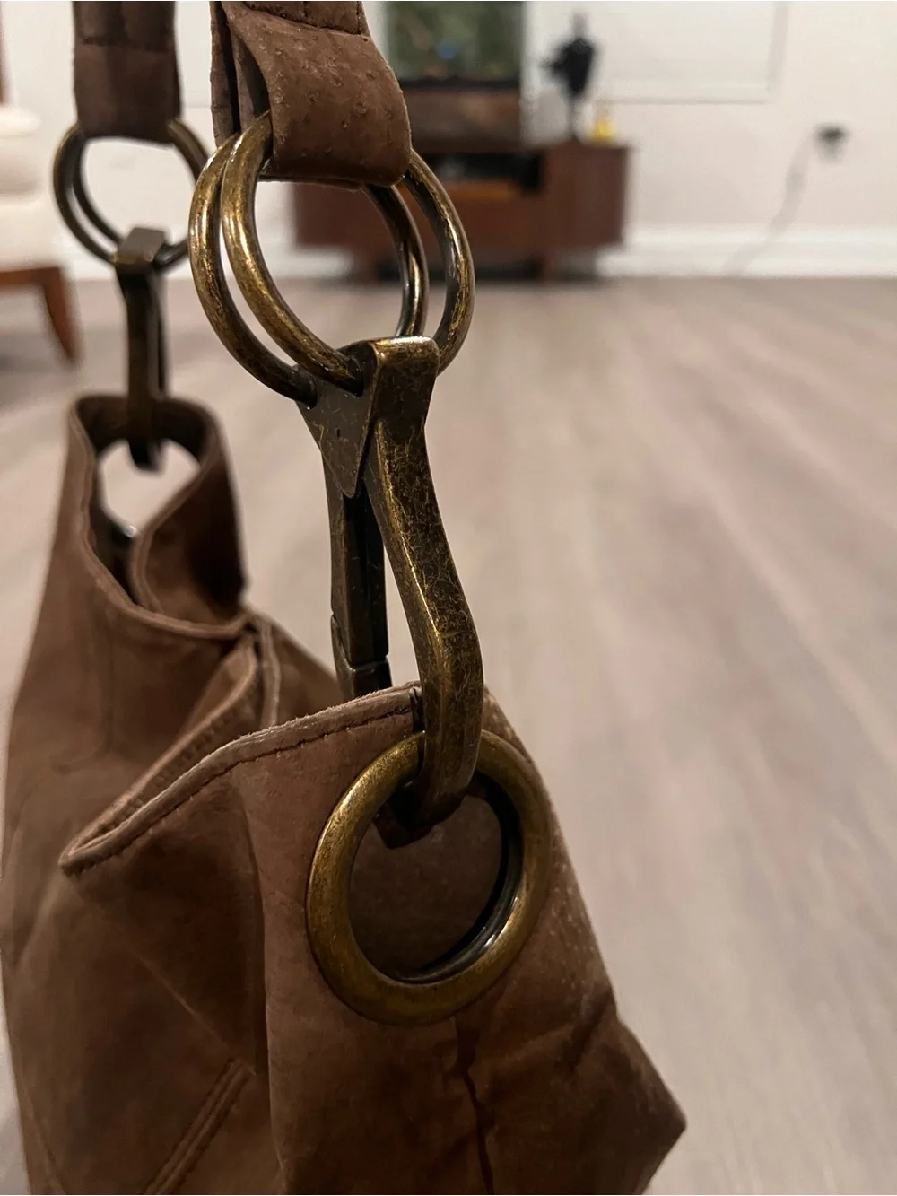 Braciano Brown Suede Hobo Bag with Brass Hardware